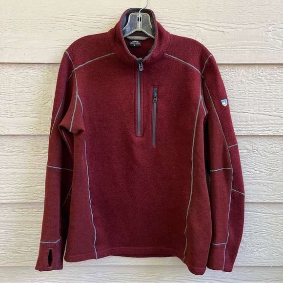 Kuhl Sweater Women Small Burgundy 1/2 Zip Pullover Jacket Fleece Mock Thumbhole - Picture 2 of 11